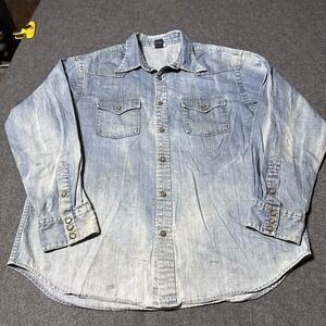 VTG Y2K Gap Pearl Snap Longsleeve Shirt Mudwash Denim Mens XL Western Cowboy